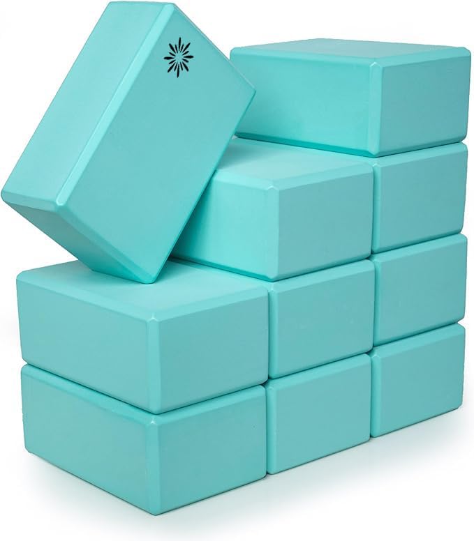 Sunshine Yoga 4" Yoga Block, 10 Pack Bulk EVA Foam Yoga Blocks, Firm and Supportive Yoga Brick, Balance Foam for Stretching, Pilates, and Workout, 4" x 6" x 9"