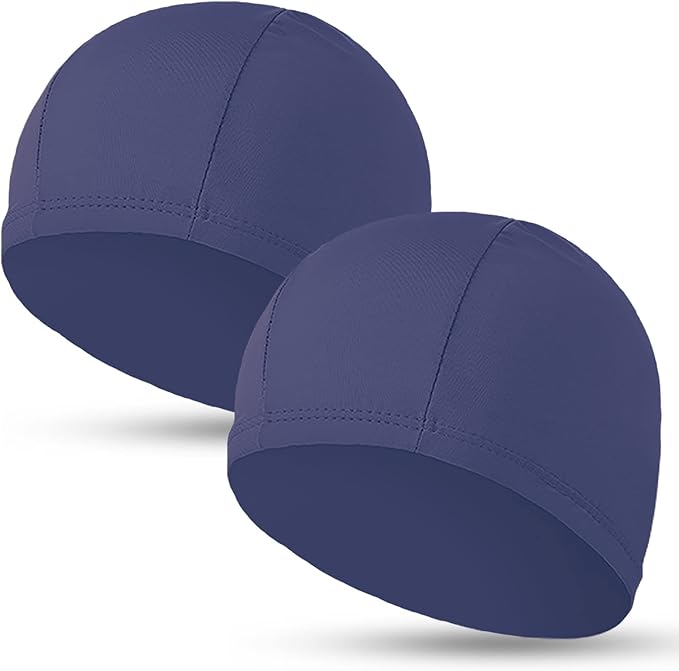 2pcs Cloth Swim Caps for Both Women & Men & Kids Fabric Durable Non-Waterproof Elastic Swimming Pool Cap Bathing Cap for Long and Short Hair