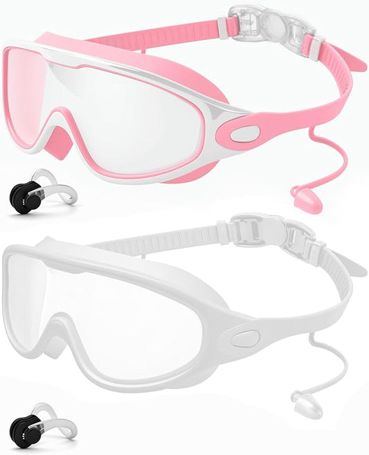 Rantizon Swim Goggles 2 Pack, Wide View Anti Fog&UV Swimming Goggles for Audlt, No Leaking Swim Glasses for Men Women Kids