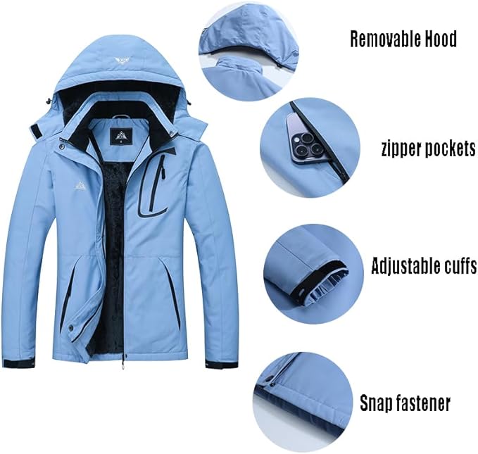 MOERDENG Women's Waterproof Ski Jacket Warm Winter Coat Outdoor Windbreaker Hiking Snowboarding Jacket