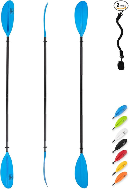 OCEANBROAD Kayak Paddle 86in/218cm, 90.5in/230cm, 95in/241cm Alloy Shaft Kayaking Boating Canoeing Oar with Paddle Leash