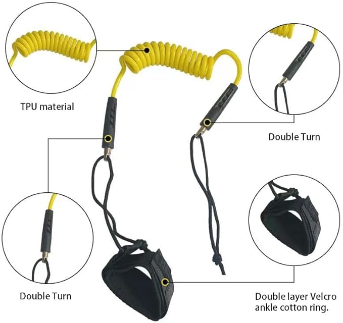 Bodyboard Leash Coiled Rope 4FT |Surf Accessories Replacement Surfboard Leash Red and Yellow