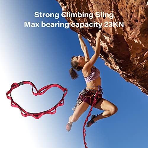 DASKING 23KN (5070 lbs) Heavy Duty Climbing Straps - 2 Pack Adjustable Daisy Chain Webbing for Aerial Yoga, Hammock, Fitness & Rigging - CE/EN566 Certified, Red/Grey