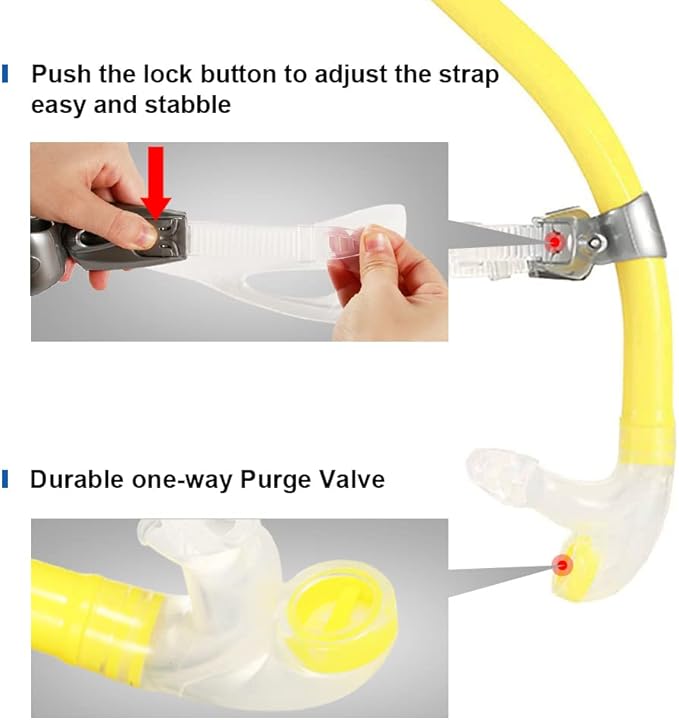 Swim Snorkel for Lap Swimming,Adult Swimmers Snorkeling Gear for Swimming Snorkel Training in Pool and Open Water,Snorkle Center Mount Silicone Mouthpiece One-Way Purge Valve