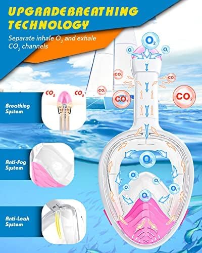 QingSong Full Face Snorkel Mask for Adults, Snorkeling Gear with Camera Mount, 180 Degree Panoramic View Snorkel Set Anti-Fog Anti-Leak