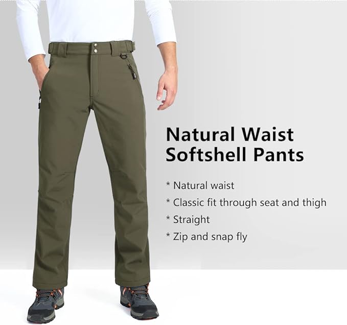 Outdoor Ventures Men's Lite Waterproof Windproof Fleece Lined Warm Hiking Ski Snow Pants Expandable-Waist
