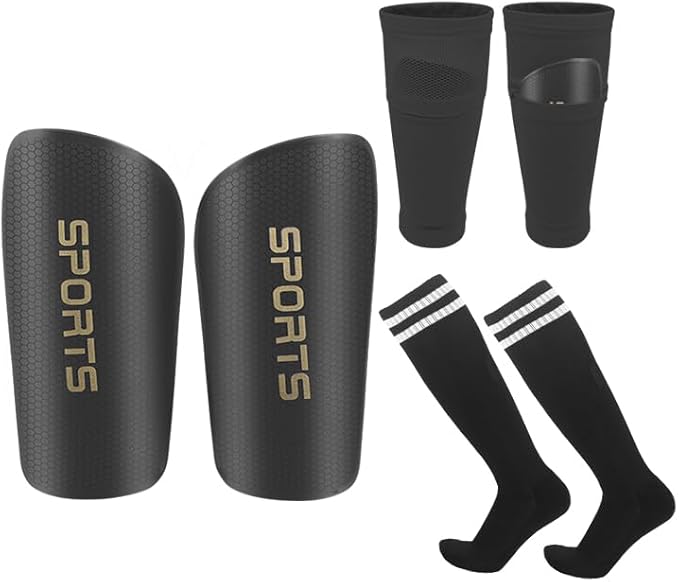 Soccer Shin Guards for Kids Youth Adults - Shin Pads and Sleeves Set with Optimized Insert Pocket for Boys Girls Men Women for Football Games - Protective Soccer Equipment(3 in 1)