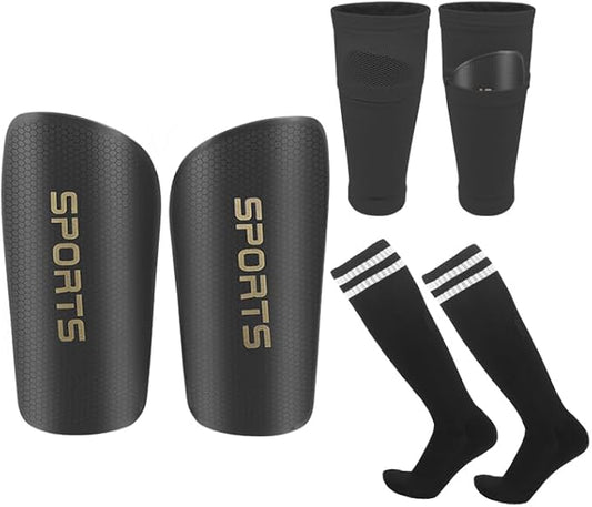 Soccer Shin Guards for Kids Youth Adults - Shin Pads and Sleeves Set with Optimized Insert Pocket for Boys Girls Men Women for Football Games - Protective Soccer Equipment(3 in 1)