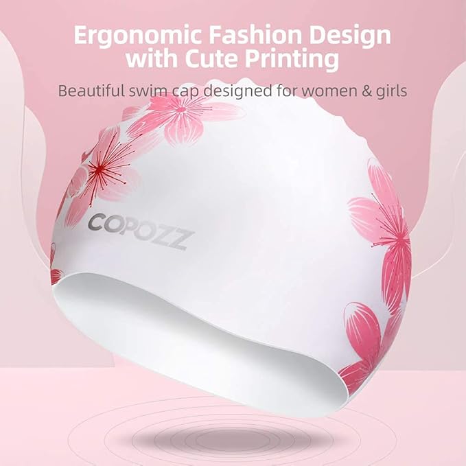 COPOZZ Stylish Silicone Swim Cap for Women – Comfortable, Durable, and Hair-Protecting Design
