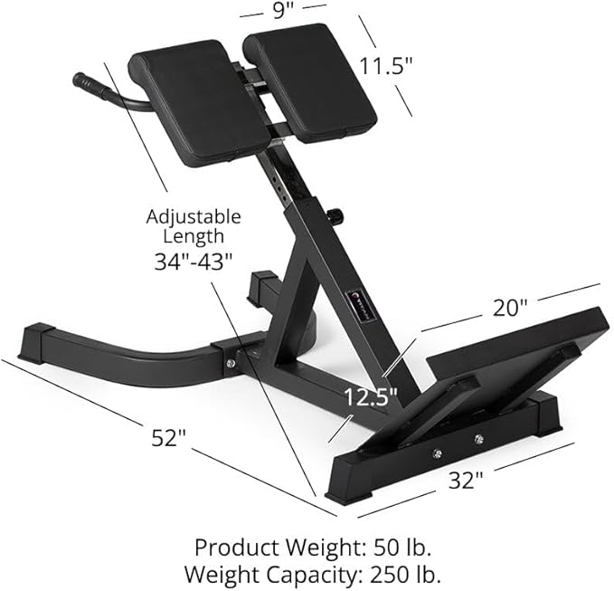 Titan Fitness Roman Chair Back Extension Machine, Adjustable Hyperextension Bench, Soft Durable Padding, Non-Slip Footplate, Adjustable Height, Home Gym Exercise Equipment