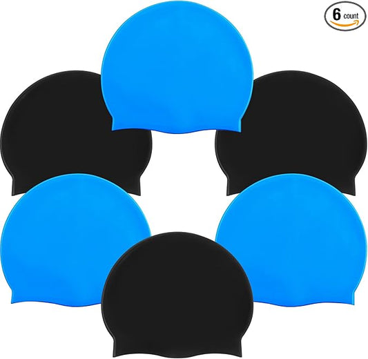 Syhood 6 Pieces Unisex Adult Silicone Swim Cap Waterproof Swimming Hat Non Slip Pool Hat Elastic Silicone Cap for Long and Short Hair
