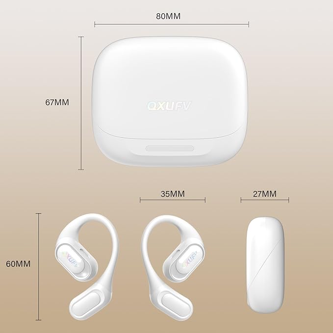 Open Ear Headphones, Bluetooth 5.4 Headphones Sports, Premium Sound with HD Mic Wireless Earbuds, 48H Playtime LED Power Display Ear Buds, IPX7 Lightweight Comfort Earphones for Running, White