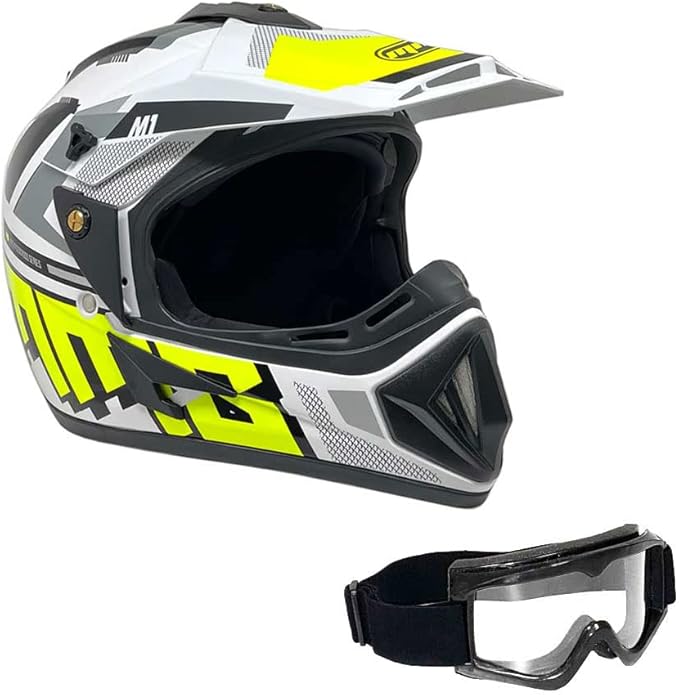 MMG Adult Motorcycle Off Road Helmet DOT - MX ATV Dirt Bike Motocross UTV - with Goggles
