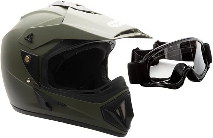 MMG Adult Motorcycle Off Road Helmet DOT - MX ATV Dirt Bike Motocross UTV - with Goggles