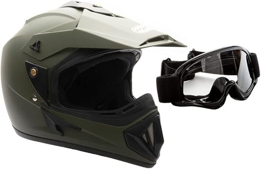 MMG Adult Motorcycle Off Road Helmet DOT - MX ATV Dirt Bike Motocross UTV - with Goggles