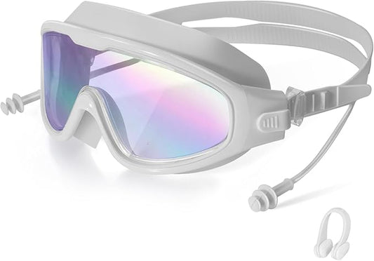 Adult Swimming Goggles,Leak-Proof,Anti-Fog Pool Glasses,Wide View Swim Goggles with Ear Plugs and Nose Clip