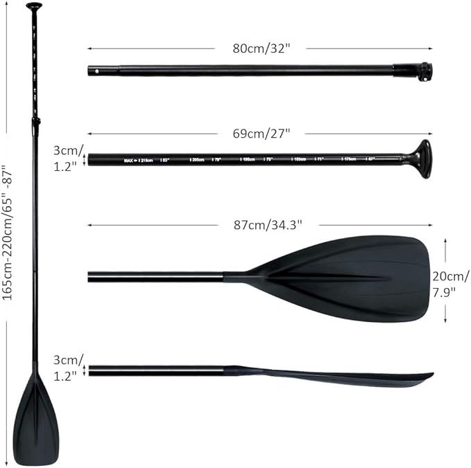 SUP Paddle - 3-Piece Adjustable Aluminium SUP Paddle with Glass Fiber Blade for Surfing, Floating, Water Sports