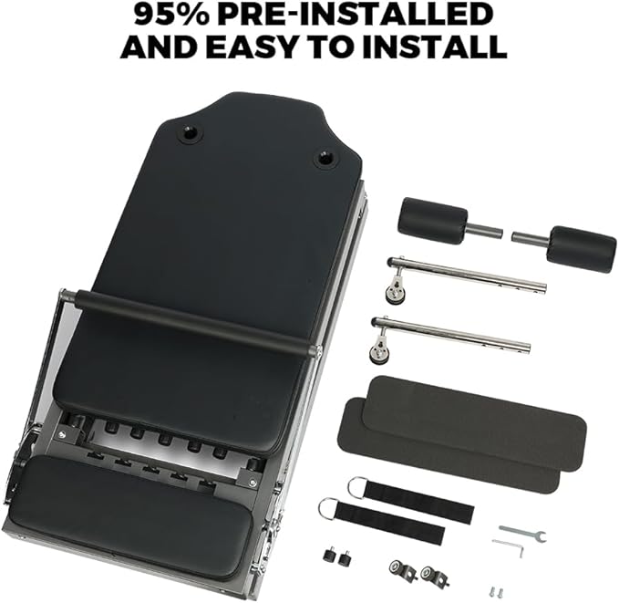 ONETWOFIT Pilates Reformer, Foldable Pilates Machine & Equipment for Home Gym Workout Suitable for Advanced and Beginners Max 440LBS Gray