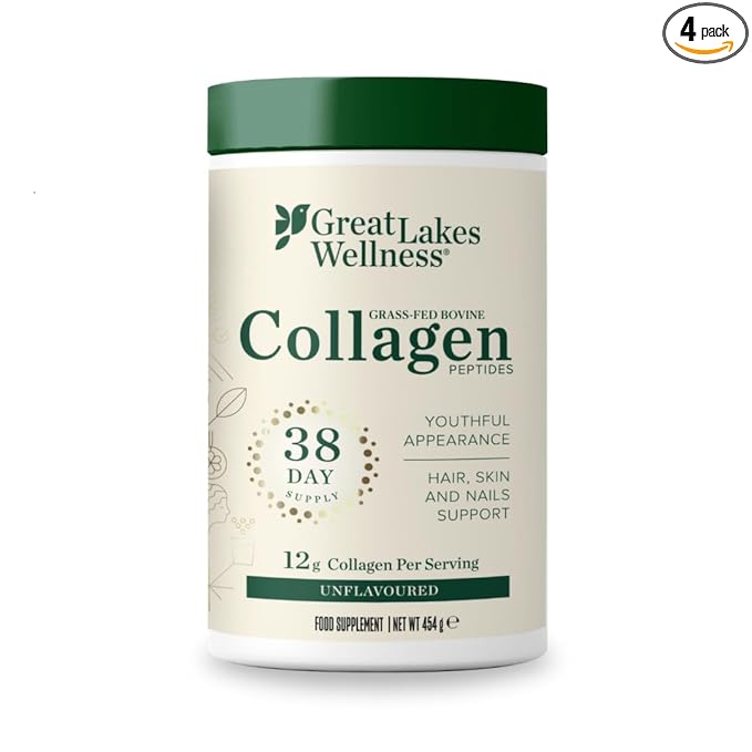 Great Lakes Wellness Collagen Peptides Powder for Skin, Hair, Nails, Joints & Digestion - Unflavored - Quick Dissolve Hydrolyzed, Non-GMO, Keto, Kosher - 16 oz - 4 Pack
