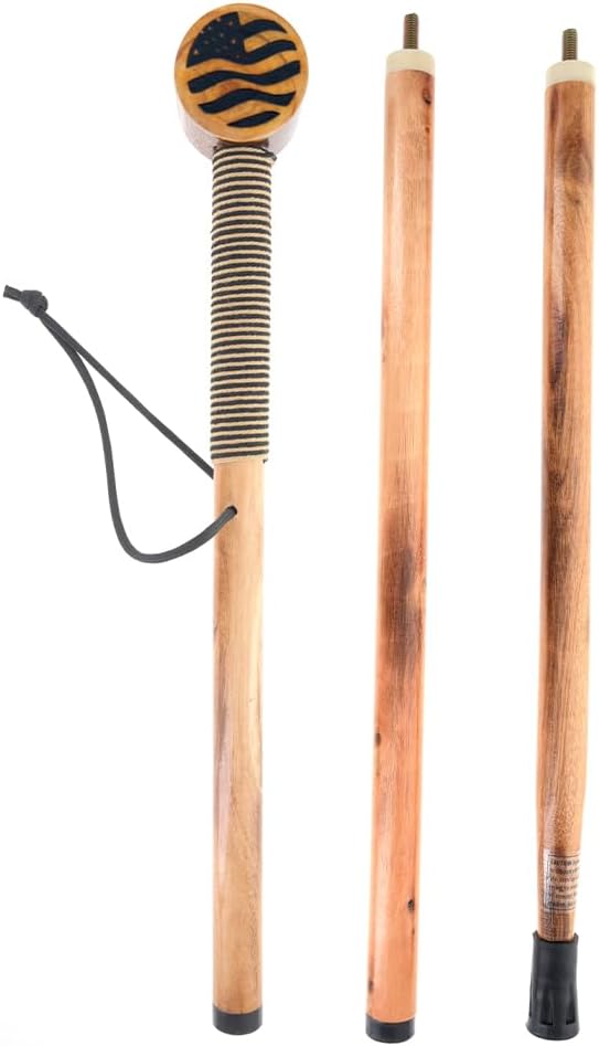 SE 3 Piece 55" Detachable Pine Wood Walking/Hiking Stick with Metal Tip, Reinforced Rubber Tip, and Water-Resistant Travel Pouch - Portable and Durable for Outdoor Adventures