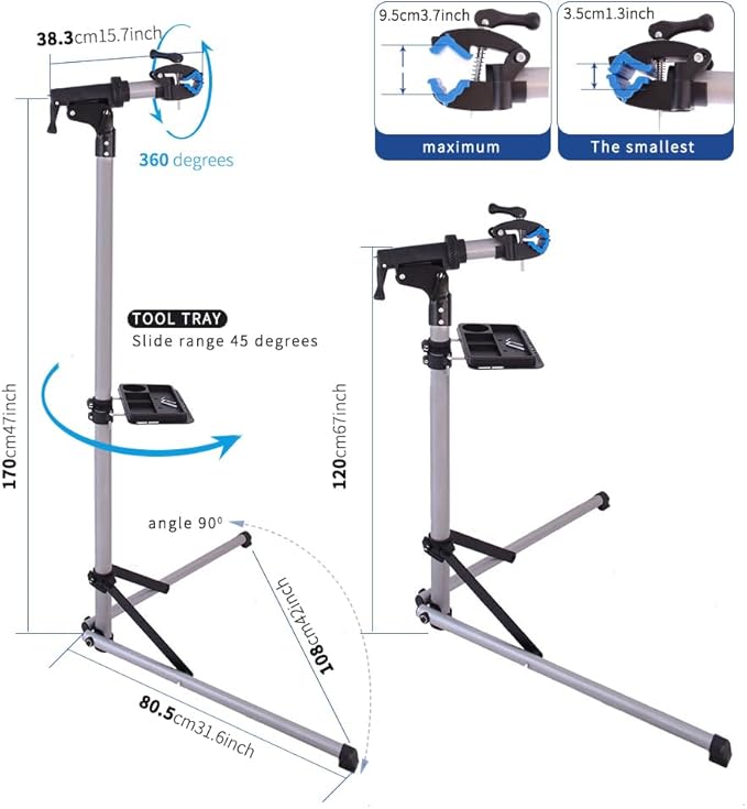 teraysun Bike Repair Stand,Home Foldable Aluminum Alloy Bicycle Workstand Floor for Road Bikes and Mountain Bikes-Height Adjustable