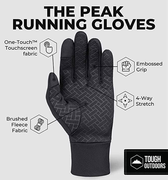Tough Outdoors Running Gloves - Touch Screen Ski Glove Liners - Men's Winter Gloves - Glove Liners for Cold Weather