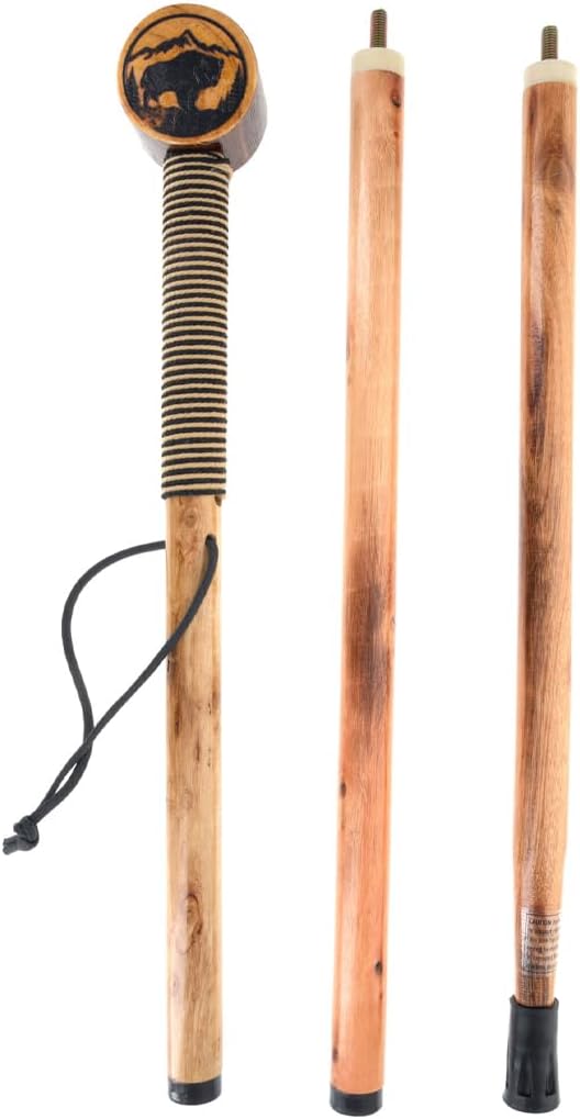 SE 3 Piece 55" Detachable Pine Wood Walking/Hiking Stick with Metal Tip, Reinforced Rubber Tip, and Water-Resistant Travel Pouch - Portable and Durable for Outdoor Adventures