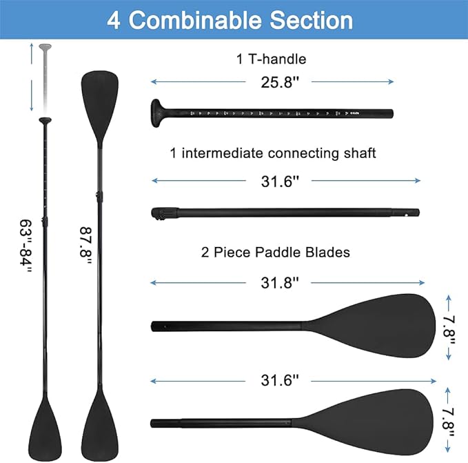LBW SUP Paddle Board Paddle Stand up Paddleboard Paddles - 3-Piece or 4-Piece Floating Alloy Portable SUP Kayak Paddle Adjustable 2-Sided Paddle