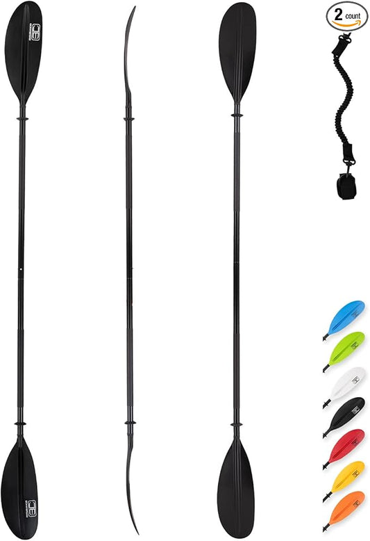 OCEANBROAD Kayak Paddle 86in/218cm, 90.5in/230cm, 95in/241cm Alloy Shaft Kayaking Boating Canoeing Oar with Paddle Leash