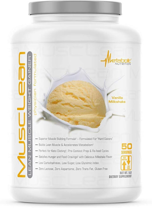Metabolic Nutrition - Musclean - Milkshake, Whey High Protein Meal Replacement, Maintenance Nutrition, Low Carb, Keto Diet, Digestive Enzymes, Vanilla, 5 Pound (50 ser)