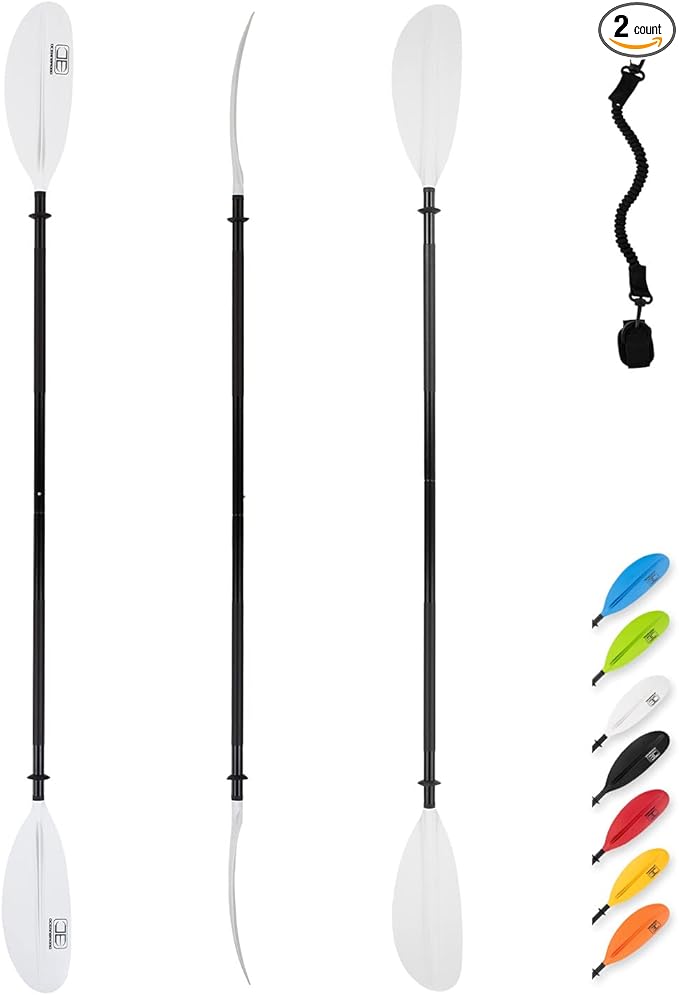 OCEANBROAD Kayak Paddle 86in/218cm, 90.5in/230cm, 95in/241cm Alloy Shaft Kayaking Boating Canoeing Oar with Paddle Leash