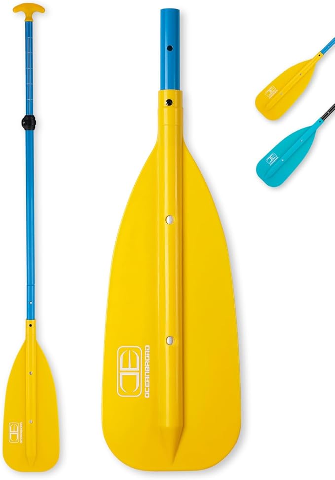 OCEANBROAD Canoe Paddle, Adjustable from 4'3''to 5'3''/130cm to 160cm Aluminum Shaft with Plastic Blade for Canoeing Boating Kayaking, 3-Piece Floatable Oar