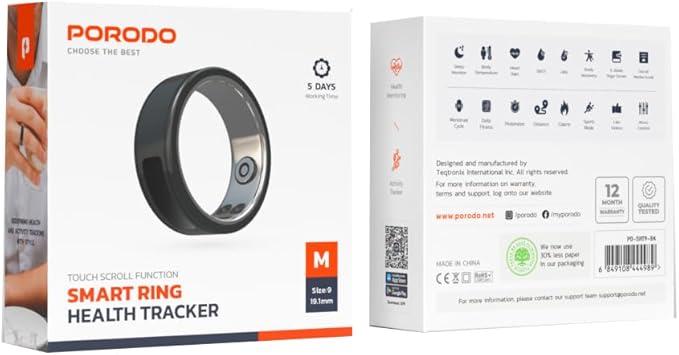 Smart Ring Health Tracker 19.1mm, 5 Days Working Time, Heart Rate & Body Temperature, Fitness & Calorie Tracker, Blood Oxygen, Menstrual Cycle Monitor – Black