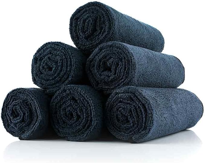 The Rag Company Microfiber Spa and Yoga Towel - Soft and Absorbent Towel for Gym, Spa, Exercise, Hotel, and Resort Use - Dries Fast - 16x27 inches, Midnight, 6-Pack
