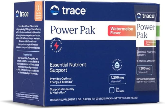 Trace Minerals Power Pak - Daily Health Support Supplement with Vitamins & Minerals - Power Packet Aids Immune Health & Hydration - Mix Powder Supports Bodily Functions - Watermelon (30 Servings)