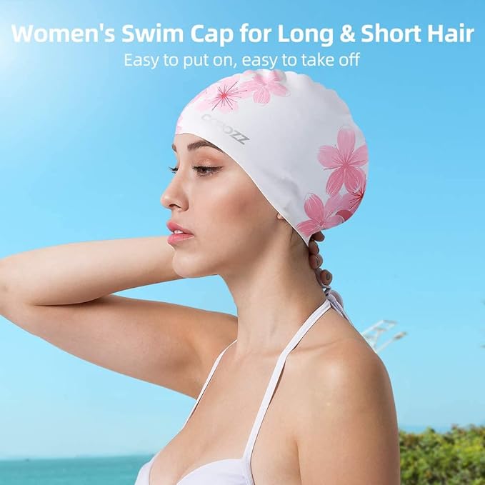 COPOZZ Stylish Silicone Swim Cap for Women – Comfortable, Durable, and Hair-Protecting Design