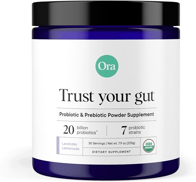 Ora Organic Prebiotic and Probiotic Powder Supplement - 20 Billion Probiotics, 7 Strains for Best Prebiotic Powder, Non-GMO, Probiotics for Women, Men & Kids - Lavender Lemonade Flavor, 30 Servings