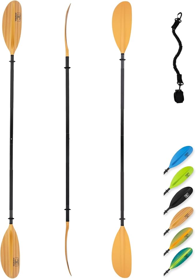 OCEANBROAD Kayak Paddle 86in/218cm, 90.5in/230cm, 95in/241cm Alloy Shaft Kayaking Boating Canoeing Oar with Paddle Leash