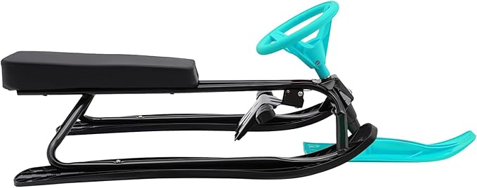 Snow Racer Sled, Ski Sled Slider Board with Steering Wheel, Twin Brakes, Anti-Slip Pedal, Snow Sled for Kids