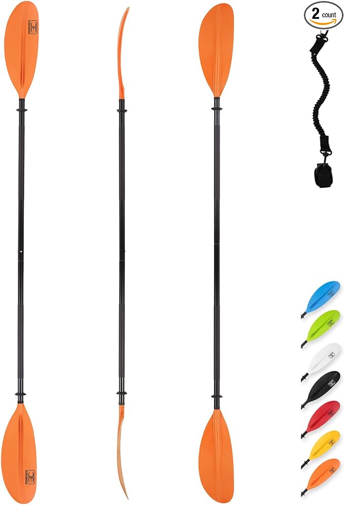 OCEANBROAD Kayak Paddle 86in/218cm, 90.5in/230cm, 95in/241cm Alloy Shaft Kayaking Boating Canoeing Oar with Paddle Leash