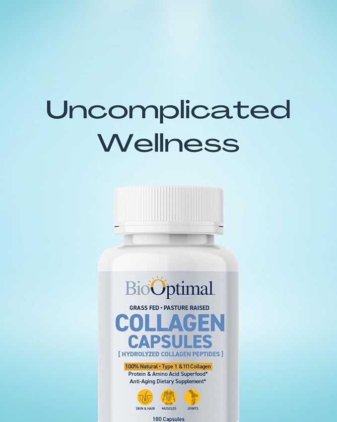 Collagen Peptides Capsules - Grass-Fed, Pasture-Raised Hydrolyzed Protein Supplement for Skin, Hair, & Nails - Non-GMO, Zero Sugar Daily Pills for Men & Women (180 Capsules)