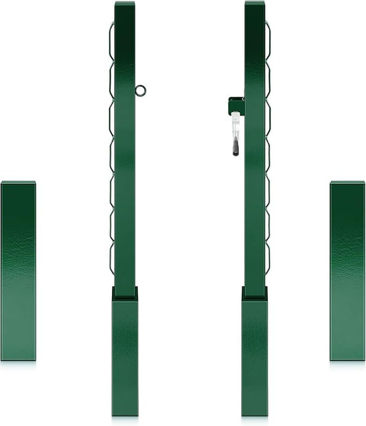 Tennis Posts with Net Crank Outdoor Heavy Duty Professional Green Tennis Permanent Court Kit for Net Quick Fixation System Equipped with a Cable Reel