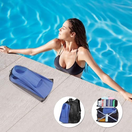 Gintenco Swim Fins, Kids Swim Training Fins for Lap Swimming, Travel Size Flippers with Mesh Bag, Silicone Swimming Fins for Kids Teens Adults Women Men