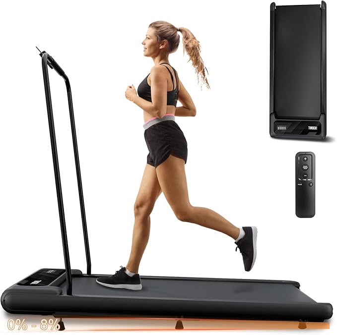 Walking Pad with Handle Bar, 2.5HP Treadmill with Handle, Portable Under Desk Treadmill for Home Office Use, Adjustable Incline, Large LED Display, Remote Control