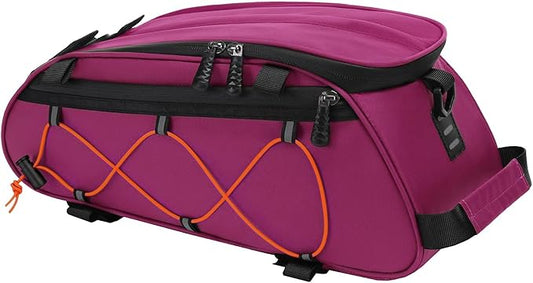 MOSISO Bike Rack Bag with 2 Removable Panniers, Waterproof Bike Trunk Cooler Storage Handbag Insulated Bicycle Rear Seat Pouch, Bicycle Storage Saddle Shoulder Bag Cycling Luggage Pouch, Rose Red