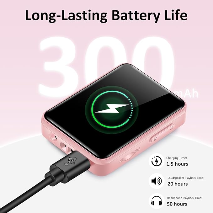 MP3 Player with Bluetooth, 32GB Portable Bluetooth MP3 Player for Kids, 1.8 inch Music Player with Speaker, FM Radio, Voice Recorder, Supports Expanded Up to 512GB(Pink)