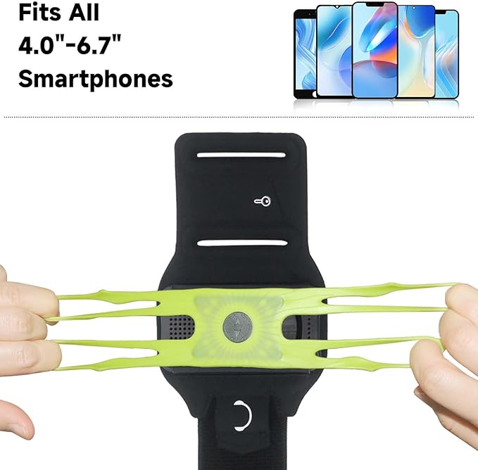 Wristband Phone Holder for Running, 360°Rotation & Detachable Sports Armband with Key Holder for iPhone 16/15/14/13/12/Pro/Pro Max/XS/XR/X/8/7/6/Plus, Fits 4.5-7 Inch Smartphones (Green)