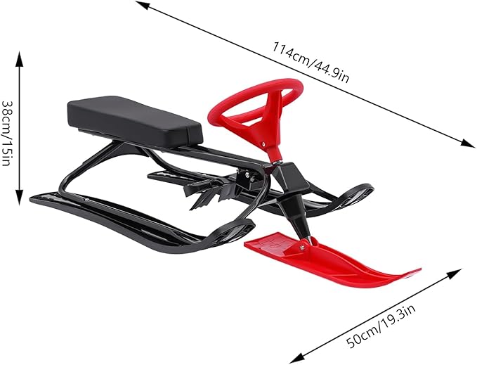 Snow Racer Sled, Ski Sled Slider Board with Steering Wheel, Twin Brakes, Anti-Slip Pedal, Snow Sled for Kids