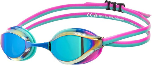 ARENA Unisex Python Racing Swim Goggles for Men and Women Anti-Fog No Leak Max Comfort Dual Strap, Mirror/Non-Mirror Lens