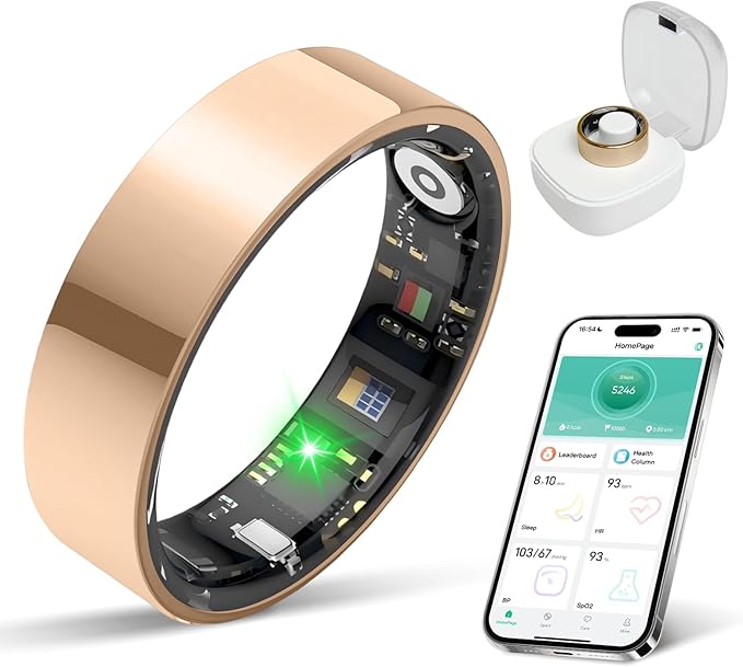 Smart Ring with Sleep Monitoring, No APP Subscription, 10-Day Battery Life, Stress/Heart Rate/Women's Health Tracker, Android & iOS Compatible (Rose Gold, 8)